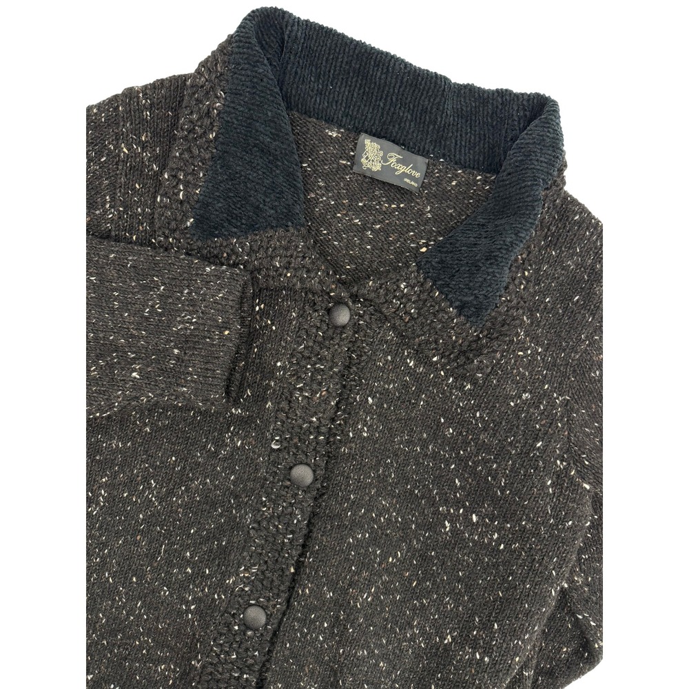 Foxglove Ireland 100% Wool Donegal Fleck Cardigan Sweater Charcoal Black M L